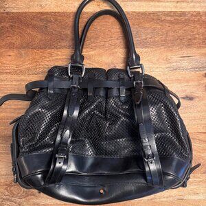 Burberry Prorsum Black Leather Rowan Mesh Satchel Bag